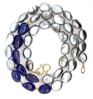 Lauren K 18K Yellow Gold South Sea Baroque Pearl and Tanzanite Beaded Necklace, 24"