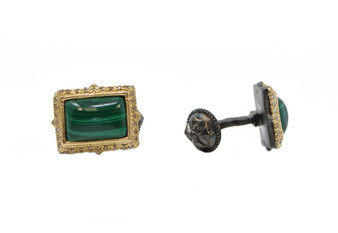  *RESERVE TODAY* Armenta 18K Yellow Gold and Blackened Sterling Malachite with Diamond Cufflinks