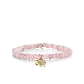 *RESERVE TODAY* Sydney Evan 14K Yellow Gold & Diamond Mini Elephant on Mystic Pink Grapolite Bead Bracelet