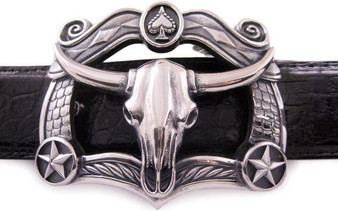 *PRE-ORDER* Jeff Deegan Designs Sterling Silver Steer Skull Trophy Buckle, 1.5”