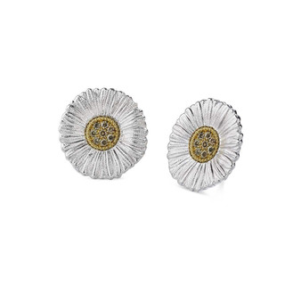 Buccellati Blossoms Diamond Ruthenium-Plated Sterling Silver Daisy Button  Earrings, 2.5cm