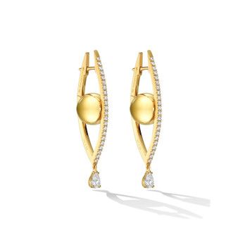 Cadar Medium Yellow Gold Reflections Hoop Earrings with White Diamonds