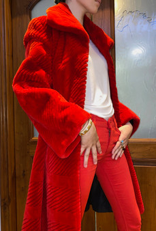 *PRE-ORDER* Augustina's Wide Spread Collar Fur Coat in Red