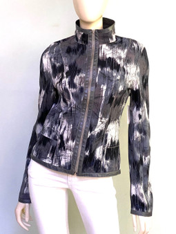 Alice Arthur Reversible Leather Jacket in Grey/Abstract