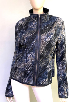 Alice Arthur Reversible Leather Jacket in Navy/Abstract