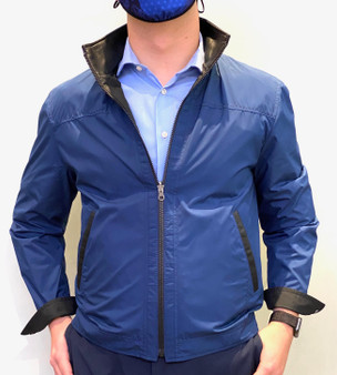 Remy Men's Microfiber Water-Resistant Single Collar Reversible Jacket in Ink/Arctic