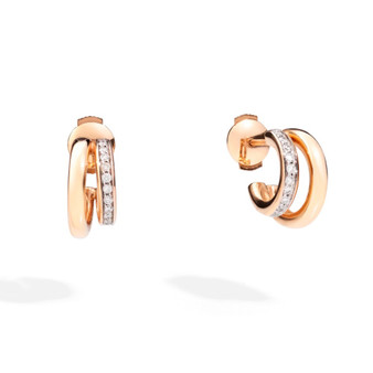 Pomellato Iconica 18K Rose Gold Double Hoop Diamond Earrings