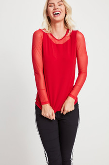 Anatomie Kim Long Sleeve Top with Powermesh Sleeves in Atomic Red, Size X-Small