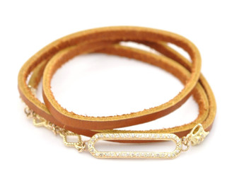 *EXCLUSIVE EVENT* Armenta 18K Yellow Gold Pave Paperclip Leather Wrap Bracelet