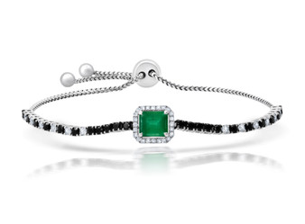 *EXCLUSIVE EVENT* Graziela Gems 18K White Gold Emerald and Black Diamond Bolo Bracelet