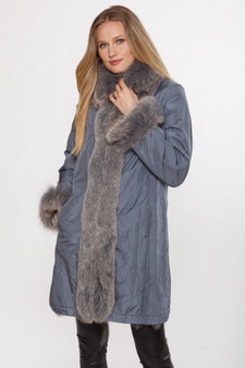 Augustina's Reversible Fox Coat In Slate Blue