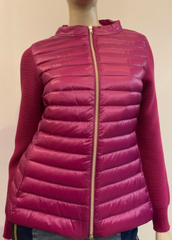 Herno Nylon Ultralight Fitted Jacket with Knit Sleeves in Magenta, Size 46