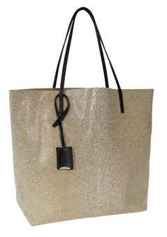 Linde Gallery St. Barth Gouverneur Galuchat Printed Suede Bag in Champagne, Medium
