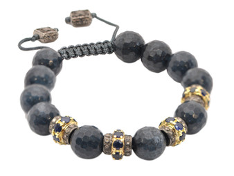 Armenta 18K Yellow Gold and Blackened Sterling Silver Dumortierite Beaded Bracelet with Blue Sapphires and Diamonds