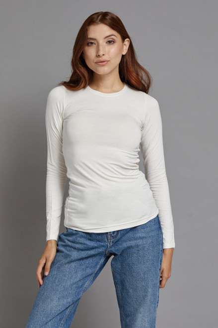 Majestic Filatures Long Sleeve Crew Neck Top in Milk