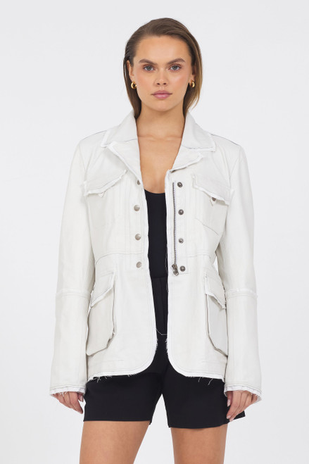 Jakett New York Meryl Washed Leather Jacket in White