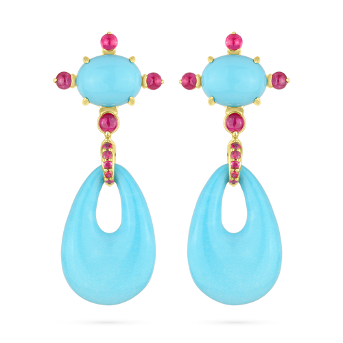 Paul Morelli 18K Yellow Gold Turquoise Cabochon & Drop Earrings, Large