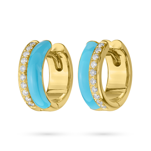 Paul Morelli 18K Yellow Gold Pinpoint Diamond & Turquoise Enamel Hoop Earrings