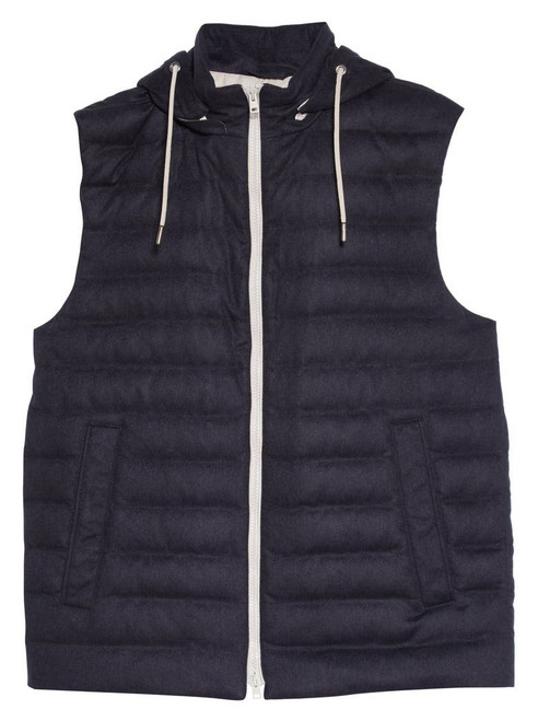 Herno Men's Silk Cashmere Down Vest in Navy, Size 62