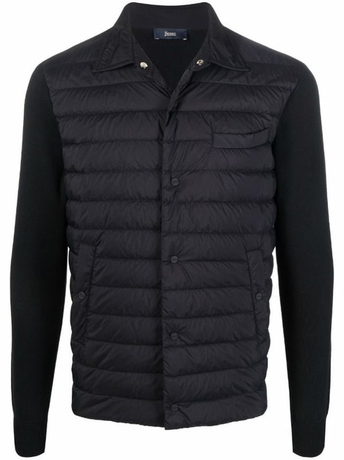 Herno Men's Shirt Jacket with Knit Back in Black