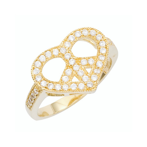 Nancy Davis 18K Yellow Gold Peace and Love Diamond Ring, Size 6