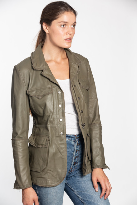 Jakett New York Meryl Washed Leather Jacket in Sage, Size X-Large