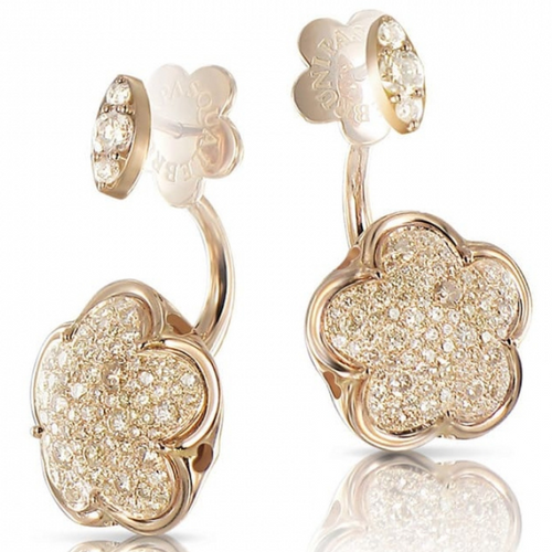 Pasquale Bruni 18K Rose Gold Bon Ton Piercing Earrings with White and Champagne Diamonds