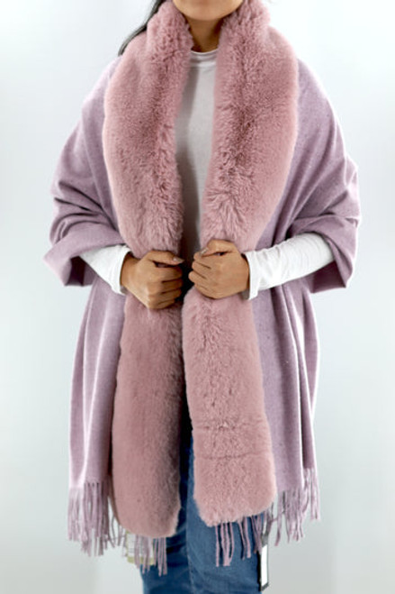 *PRE-ORDER* Augustina Designs Faux Fur Trim Wrap with Embellishments in Mauve