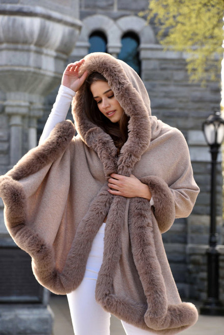 *PRE-ORDER* Augustina Designs Wrap with Hood & Faux Fur Trim in Oatmeal