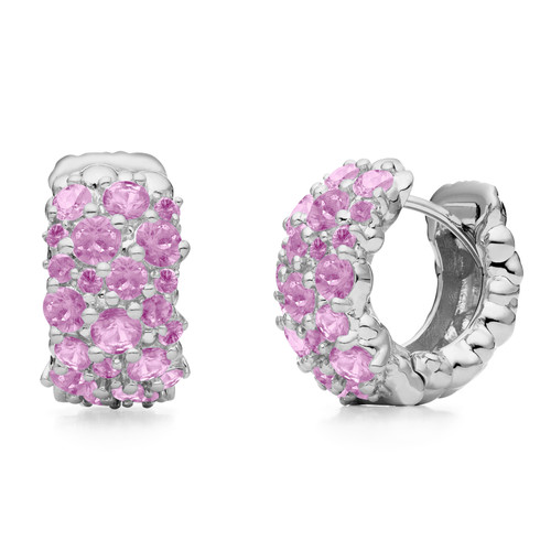 Paul Morelli 18K White Gold Small Confetti Snap Hoop Earrings with Pink Sapphires