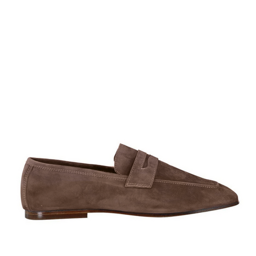 Sophique Milano Essenziale Classic Suede Loafer in Dark Taupe, Size 39