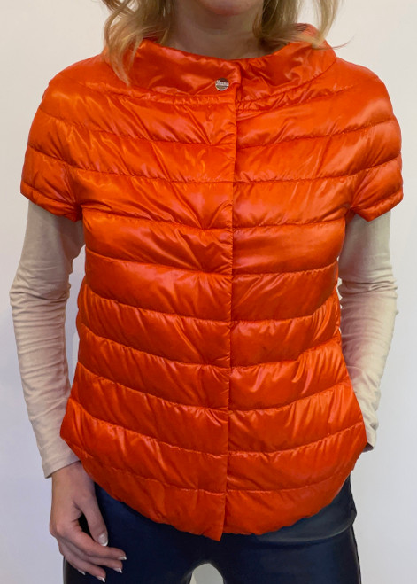Herno Greta Cap Sleeve Jacket in Orange, Size 40