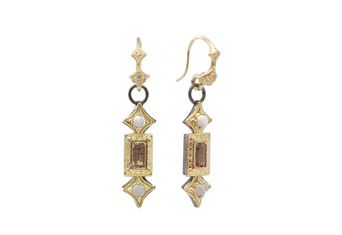 Armenta 18K Yellow Gold Baguette Morganite Drop Earrings, 30mm