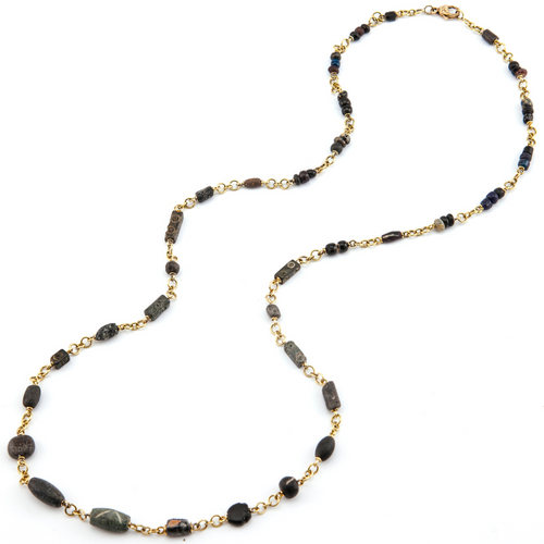 *RESERVE TODAY* Sylva & Cie. 18K Yellow Gold Mixed Stone and Glass Bead Roman Necklace, 32"