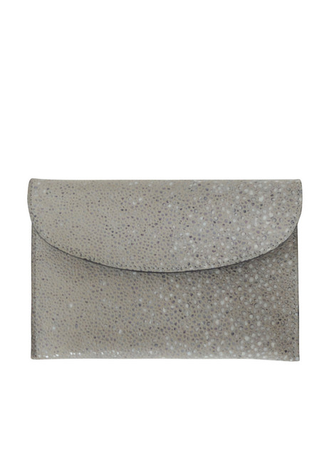 Linde Gallery St. Barth Carré D'or Galuchat Printed Suede Pouch in Taupe, Small