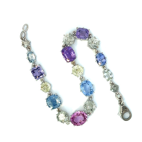 *RESERVE TODAY* Sylva & Cie. 18K White Gold Colorful Sapphire Bracelet, 7"