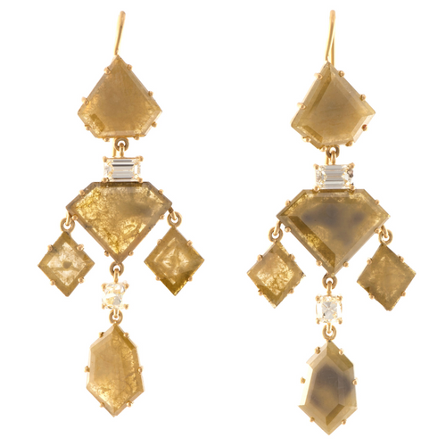 Sylva & Cie. 18K Yellow Gold Fancy Diamond Slice Dangle Earrings