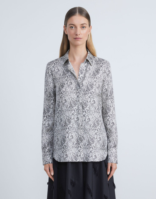 Lafayette 148 New York Frost Silk Twill Button Front Blouse in Buff Multi, Size Small
