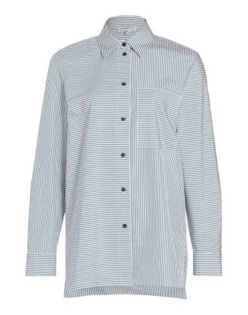 Lafayette 148 New York Greyson Oversized Mixed-Stripe Shirt in Riptide Multi