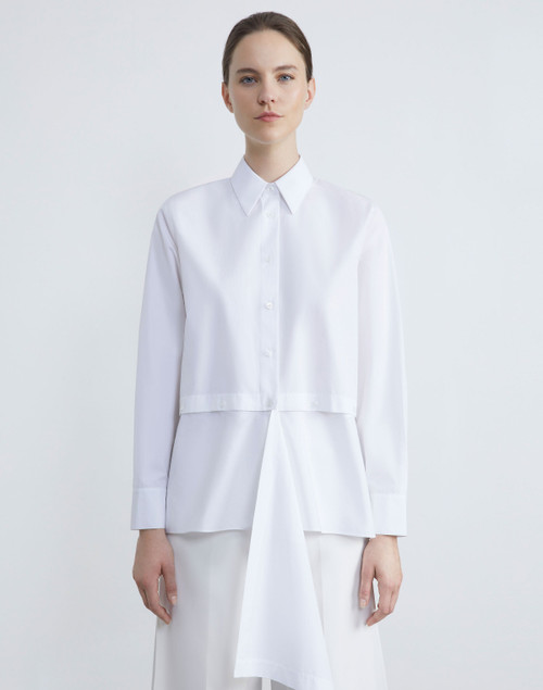 Lafayette 148 New York Organic Cotton Poplin Oversized Convertible Shirt in White, Size X-Large
