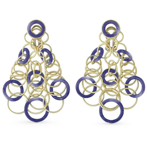 *RESERVE TODAY* Buccellati Hawaii Color 18K Yellow Gold Pendant Earrings with Lapis (7cm)