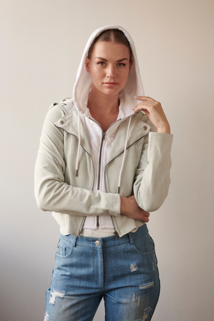 Jakett New York Molly Washed Suede Leather Jacket in Ice Blue