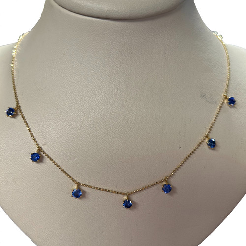 Graziela Gems 18K Yellow Gold Blue Sapphire Floating Diamond Necklace