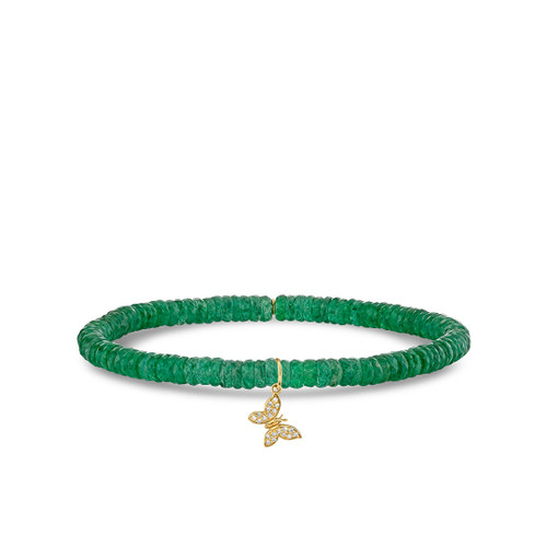 *RESERVE TODAY* Sydney Evan 14K Yellow Gold & Diamond Tiny Butterfly on Aventurine Bead Bracelet