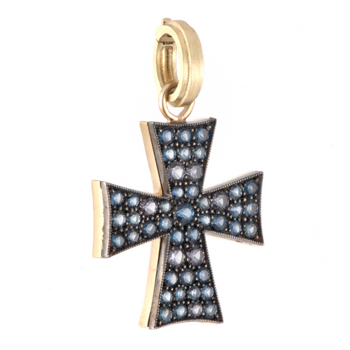 *COMING SOON* Sylva & Cie. 18K Yellow Gold and Sterling Silver Sapphire Cross Pendant