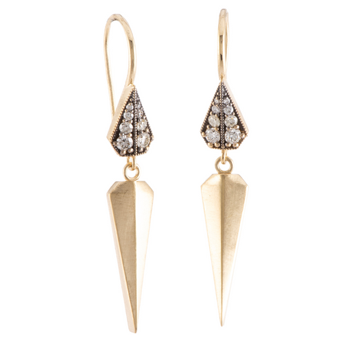 *COMING SOON* Sylva & Cie. 18K Yellow Gold Small Daggers with Diamond Top Earrings