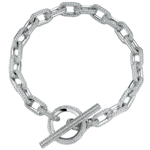 *RESERVE TODAY* Walters Faith Saxon 18K White Gold All Diamond Chain Link Toggle Bracelet, 6.5"