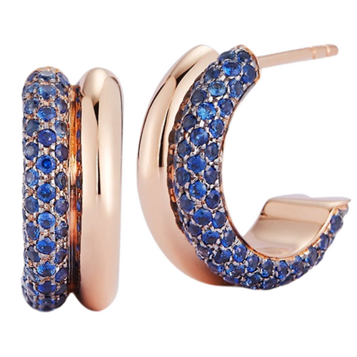 *RESERVE TODAY* Walters Faith Thoby 18K Rose Gold and Blue Sapphire Tubular Huggie Earrings 