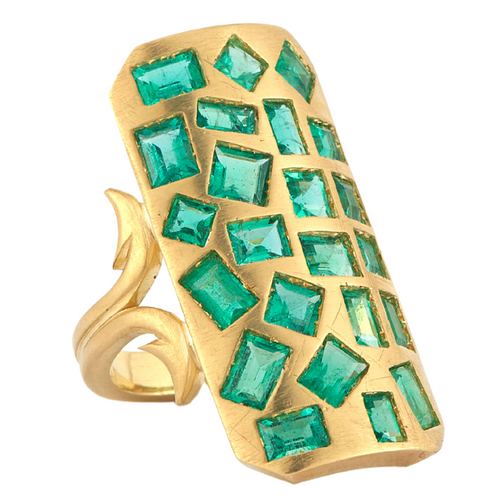 *RESERVE TODAY* Sylva & Cie. 18K Yellow Gold Long Ten Table Emerald Ring