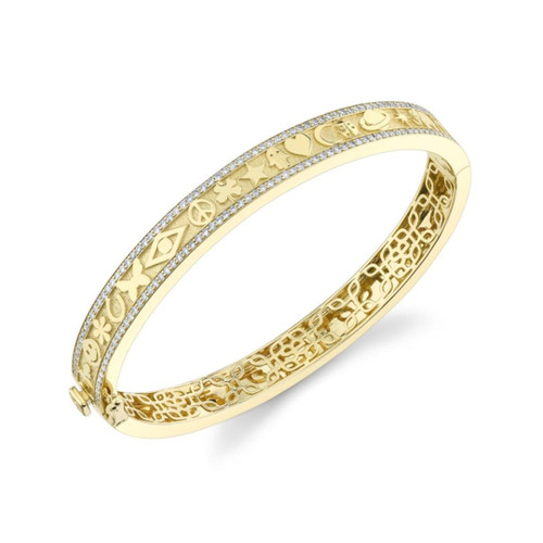 Sydney Evan 14K Yellow Gold & Diamond Icon Hinge Bangle, 7"